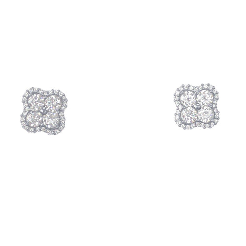 Clover Stud Earrings with Cubic Zirconia in Sterling Silver Earrings Bevilles 