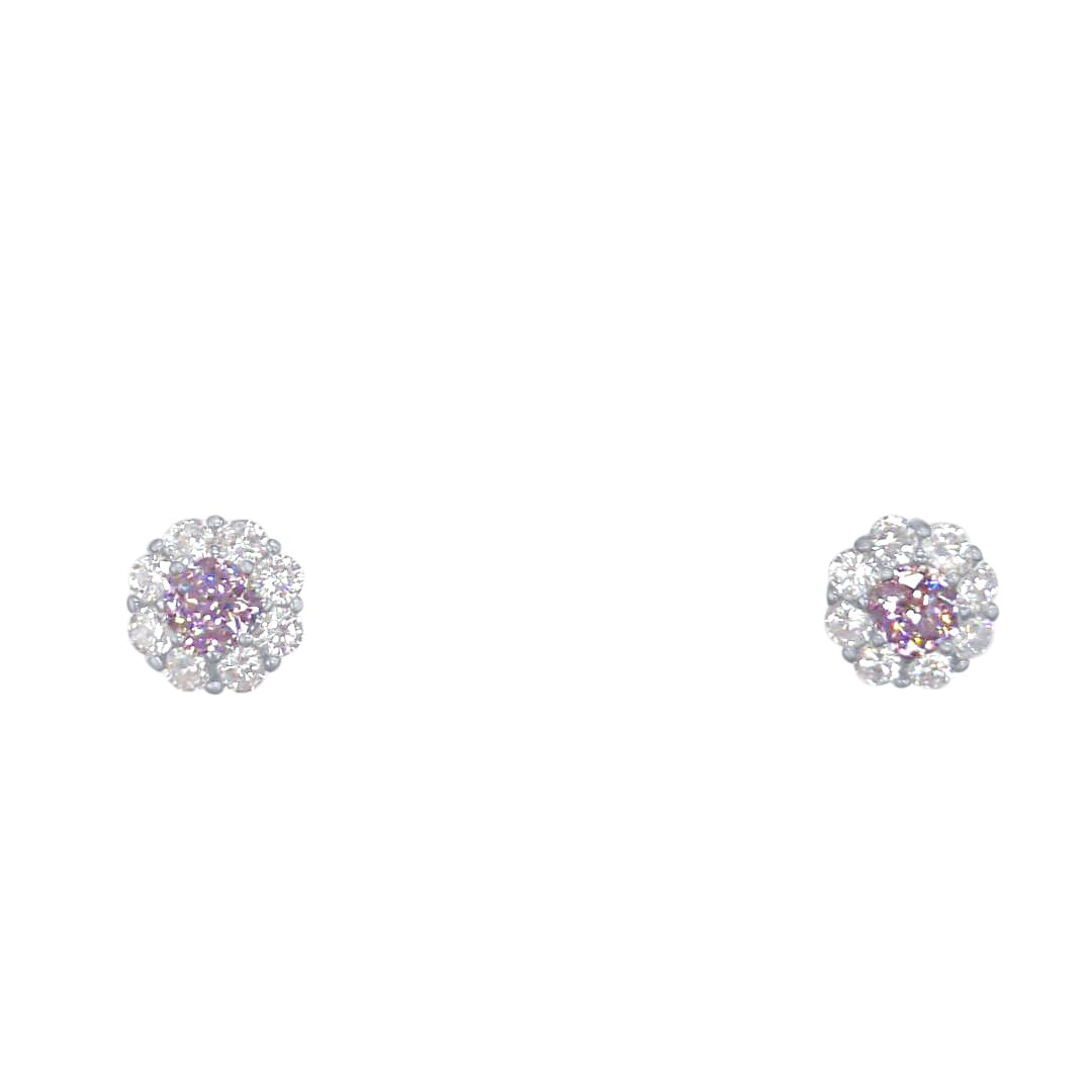 Pink and White Flower Cluster Stud Earrings with Cubic Zirconia in Sterling Silver Earrings Bevilles 