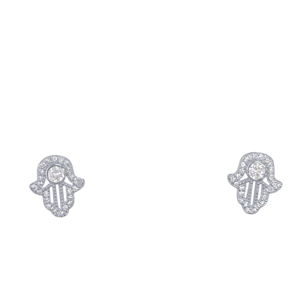 Hamsa Stud Earrings with Cubic Zirconia in Sterling Silver Earrings Bevilles 