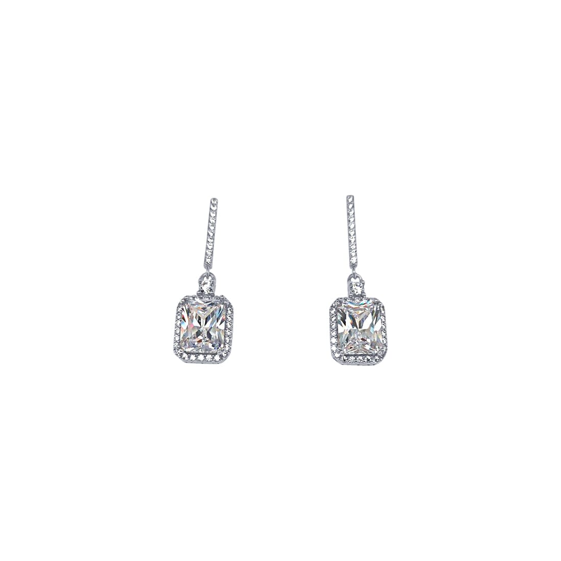 Rectangular Drop Stud Earrings with Cubic Zirconia in Sterling Silver Earrings Bevilles 