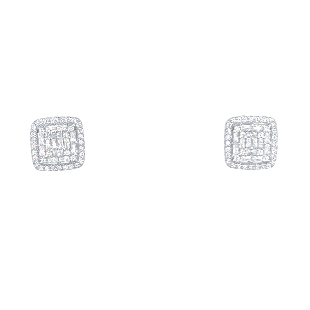 Cushion Shaped Halo Stud Earrings with Cubic Zirconia in Sterling Silver Earrings Bevilles 