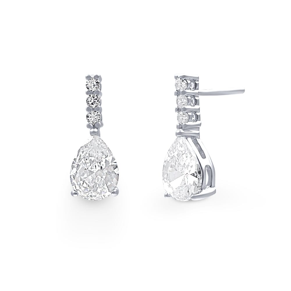 Drop Stud Earrings with Cubic Zirconia in Sterling Silver