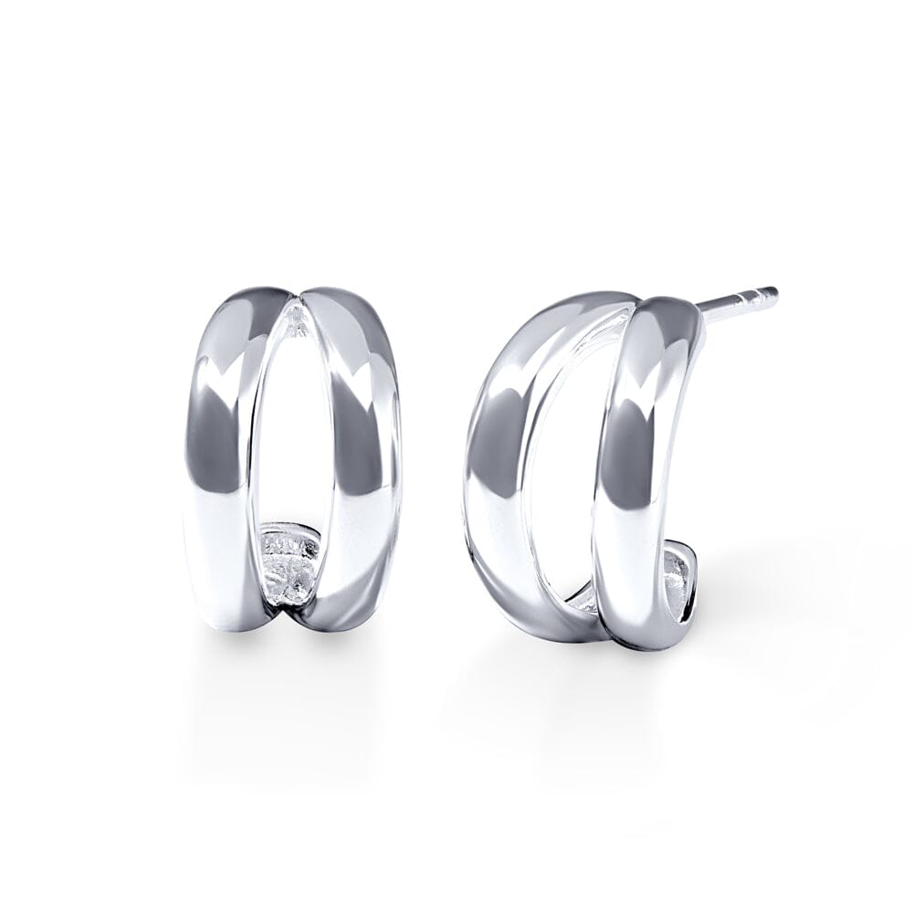 Double Open Crescent Stud Earrings in Sterling Silver Bevilles Jewellers 