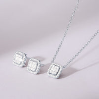 Halo Earring and Necklace Set with Cubic Zirconia in Sterling Silver Jewellery Sets Bevilles 