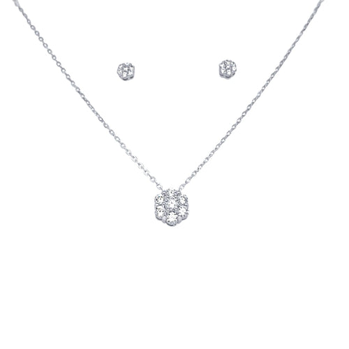 Flower Necklace and Stud Earrings Jewellery Set with Cubic Zirconia in Sterling Silver Jewellery Set Bevilles 