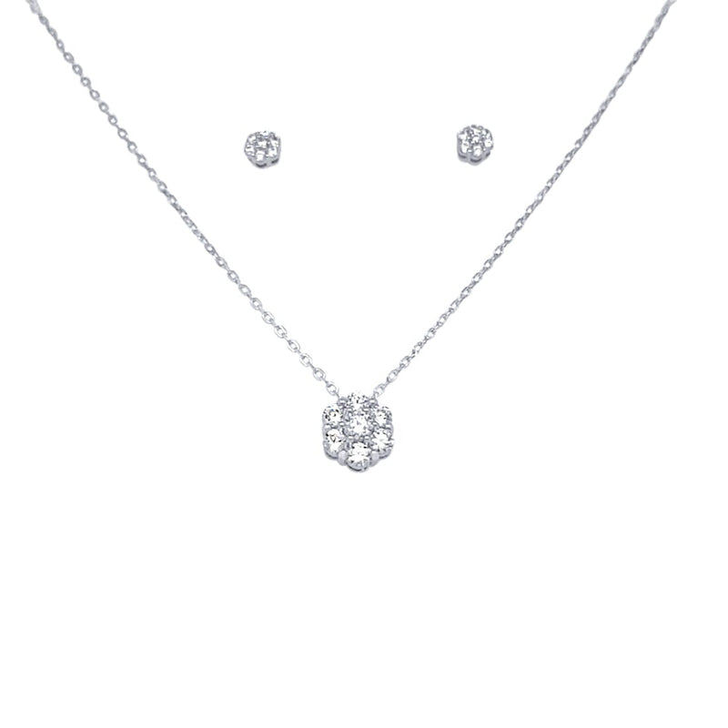Flower Necklace and Stud Earrings Jewellery Set with Cubic Zirconia in Sterling Silver Jewellery Set Bevilles 