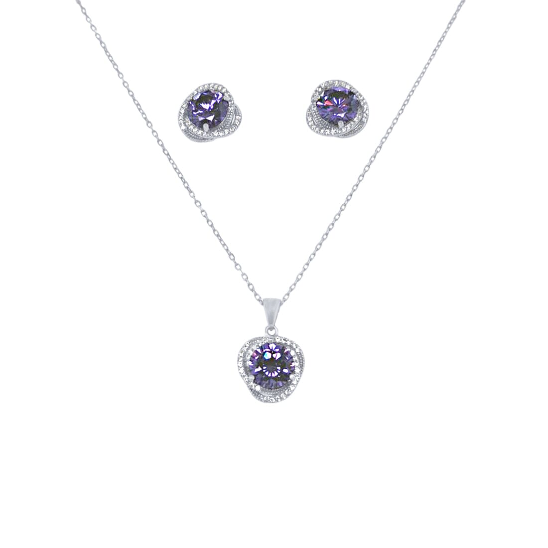 Swirl Stud Earrings and Necklace Set with Cubic Zirconia in Sterling Silver Jewellery Sets Bevilles 