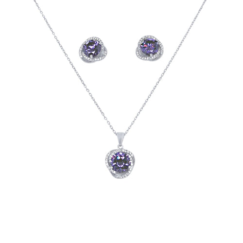 Swirl Stud Earrings and Necklace Set with Cubic Zirconia in Sterling Silver Jewellery Sets Bevilles 
