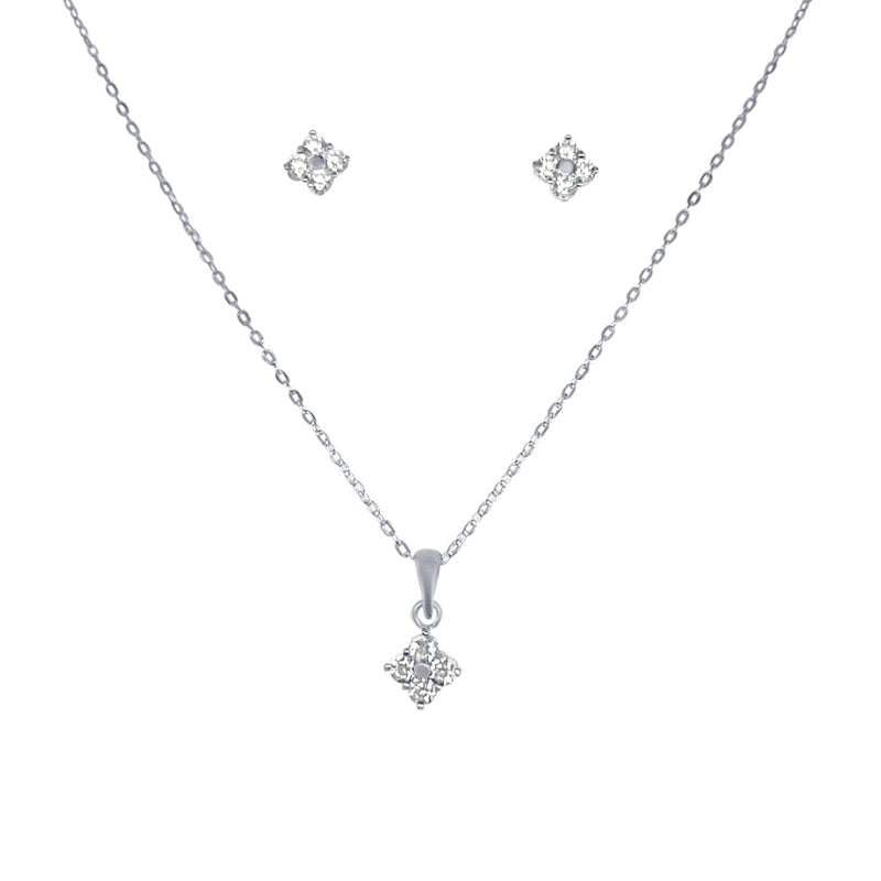 Diamond Shaped Cluster Stud Earrings and Necklace Set with Cubic Zirconia in Sterling Silver Jewellery Sets Bevilles 