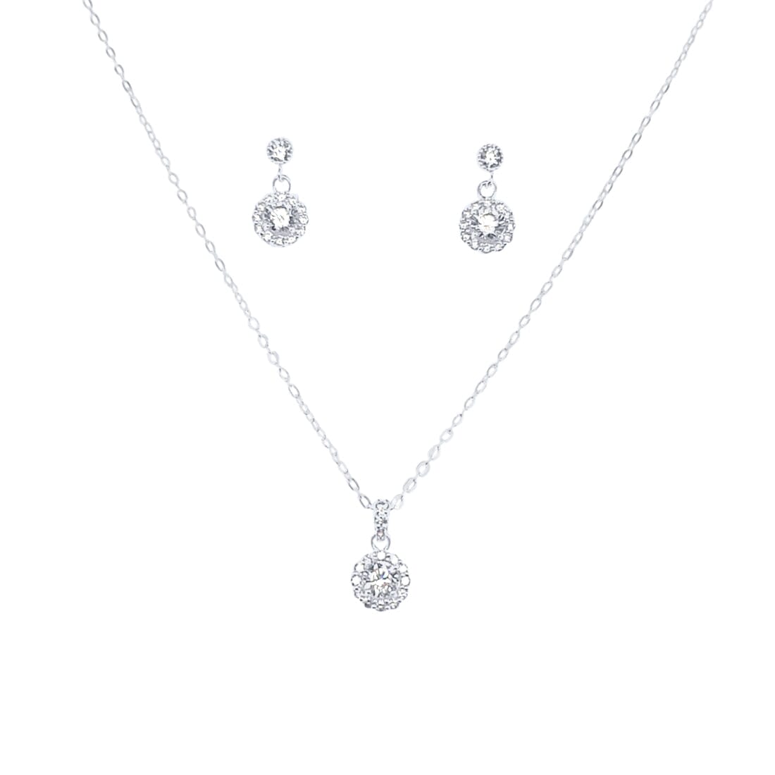 Halo Stud Earring and Necklace Set with Cubic Zirconia in Sterling Silver Jewellery Sets Bevilles 