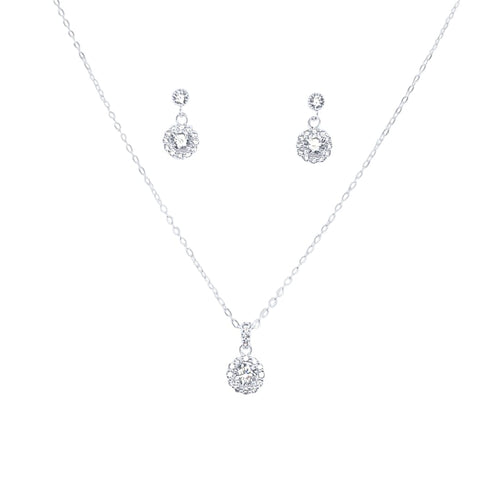 Halo Stud Earring and Necklace Set with Cubic Zirconia in Sterling Silver Jewellery Sets Bevilles 