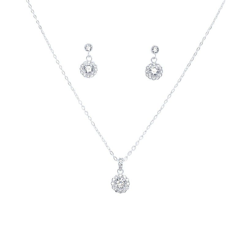 Halo Stud Earring and Necklace Set with Cubic Zirconia in Sterling Silver Jewellery Sets Bevilles 
