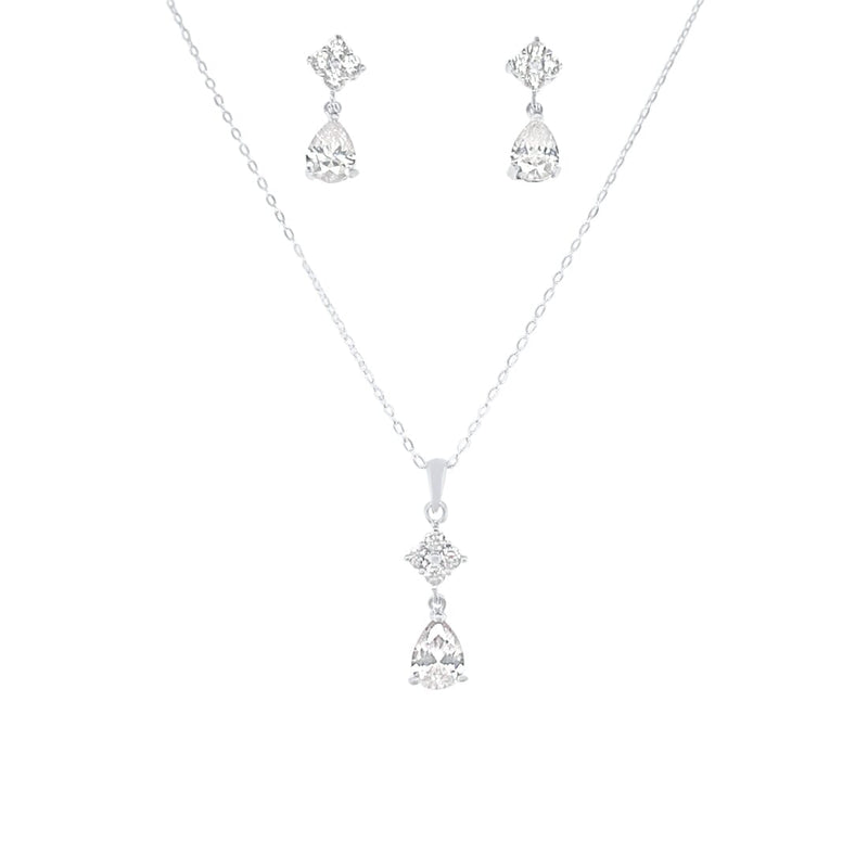 Pear Shaped Stud Earrings and Pendant Necklace with Cubic Zirconia in Sterling Silver Jewellery Sets Bevilles 