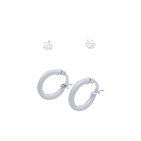 Plain Round Hoop and Stud Earring Set with Cubic Zirconia in Sterling Silver Jewellery Set Bevilles 