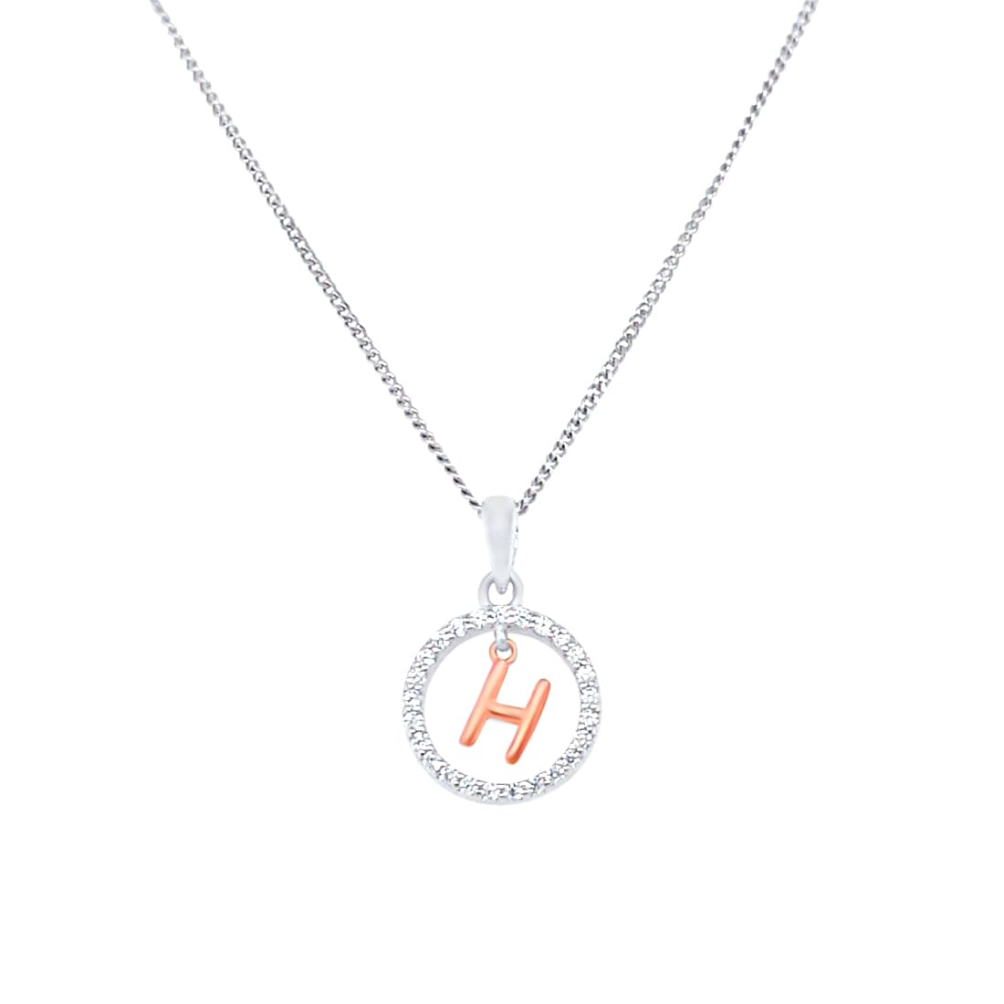 H Initial Open Circle Necklace with Cubic Zirconia in Sterling Silver Necklaces Bevilles 