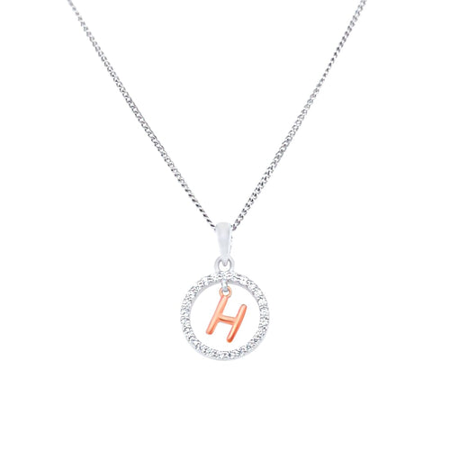H Initial Open Circle Necklace with Cubic Zirconia in Sterling Silver Necklaces Bevilles 