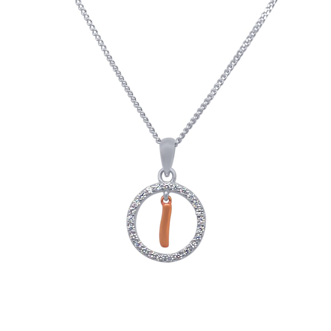 I Initial Open Circle Necklace with Cubic Zirconia in Sterling Silver Necklaces Bevilles 