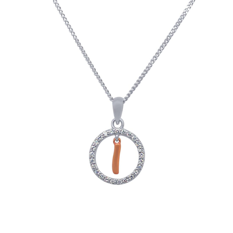 I Initial Open Circle Necklace with Cubic Zirconia in Sterling Silver Necklaces Bevilles 