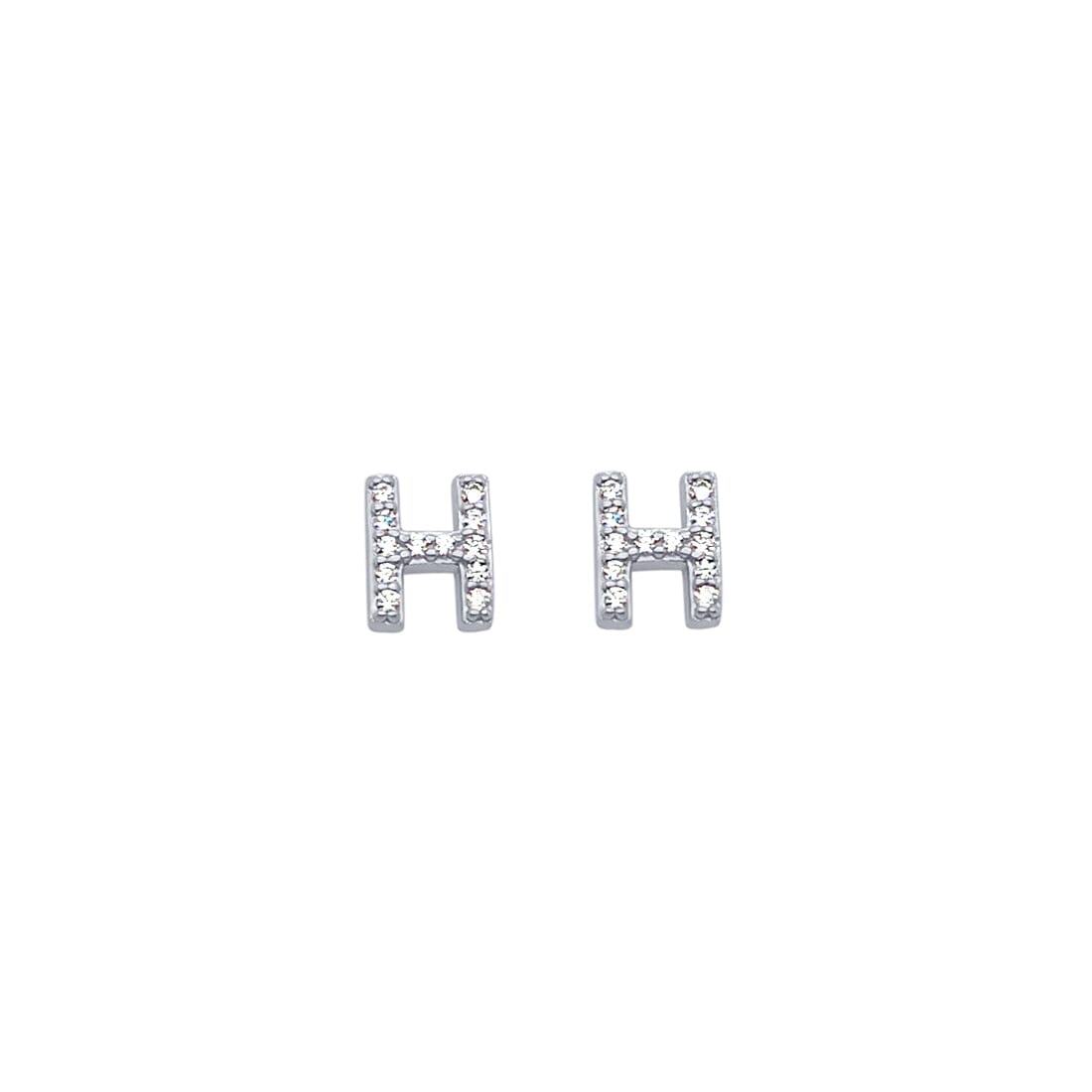 H Initial Stud Stud Earrings with Cubic Zirconia in Sterling Silver Earrings Bevilles 