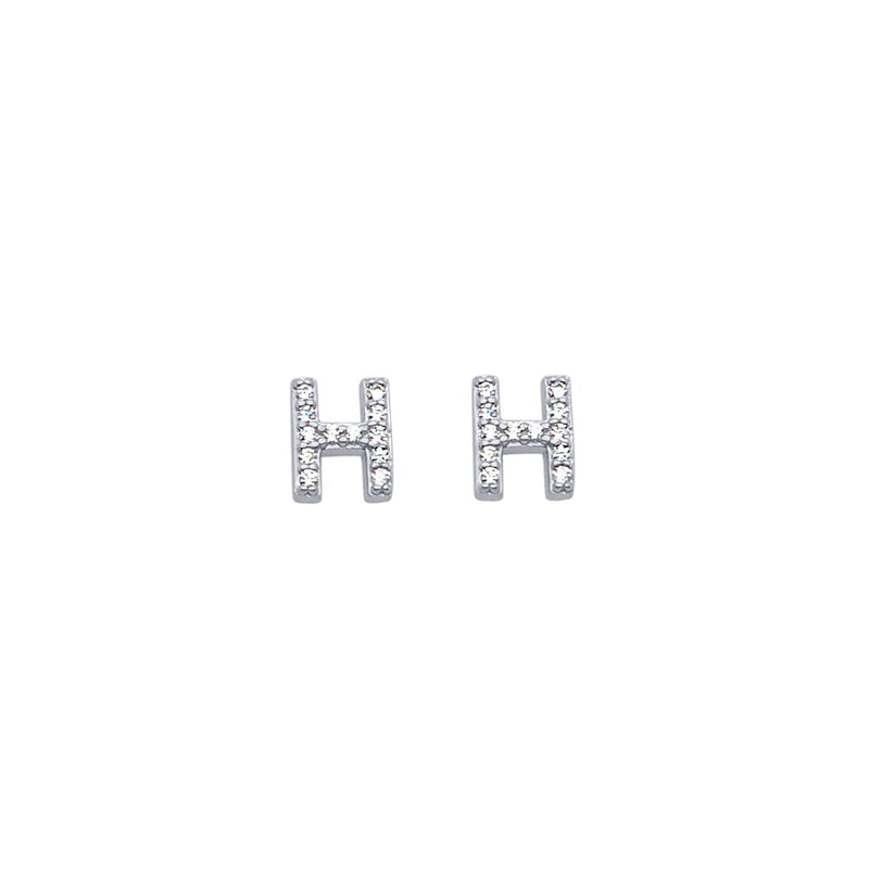 H Initial Stud Stud Earrings with Cubic Zirconia in Sterling Silver Earrings Bevilles 
