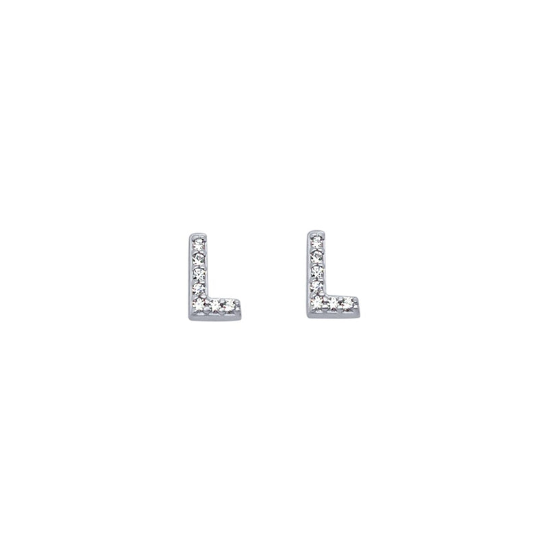 L Initial Stud Stud Earrings with Cubic Zirconia in Sterling Silver Earrings Bevilles 