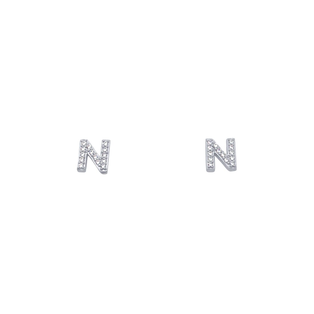 N Initial Stud Stud Earrings with Cubic Zirconia in Sterling Silver Earrings Bevilles 