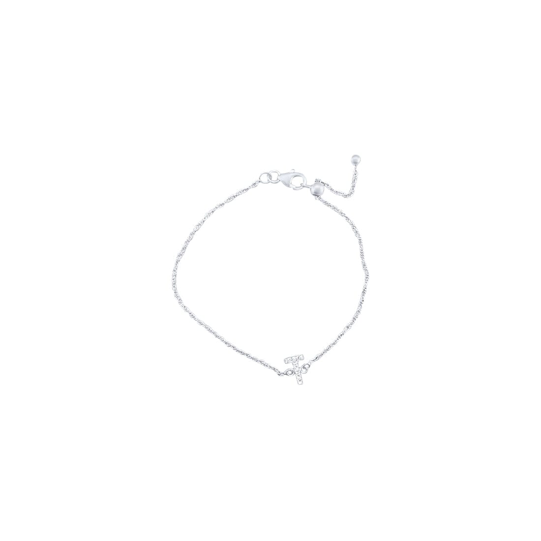 19cm Initial T Bracelet with Cubic Zirconia in Sterling Silver Bracelets Bevilles 