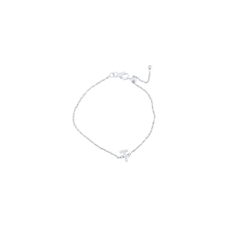 19cm Initial T Bracelet with Cubic Zirconia in Sterling Silver Bracelets Bevilles 