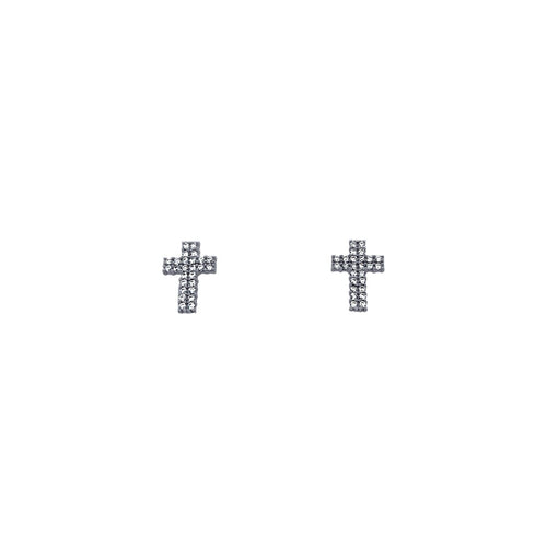 Cross Stud Earrings with Cubic Zirconia in Sterling Silver Earrings Bevilles 