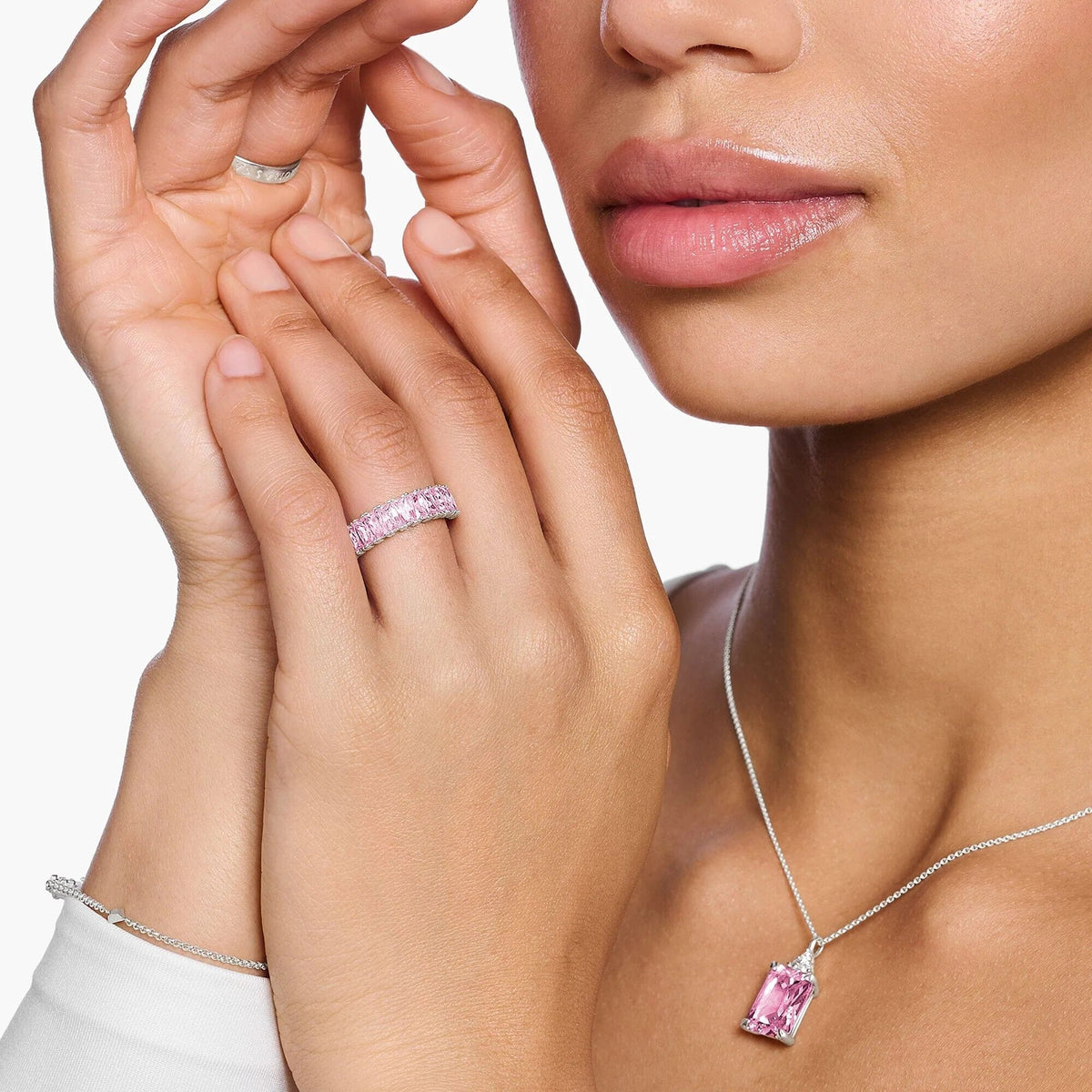 THOMAS SABO Heritage Pink Baguette Cut Silver Ring Rings Thomas Sabo 