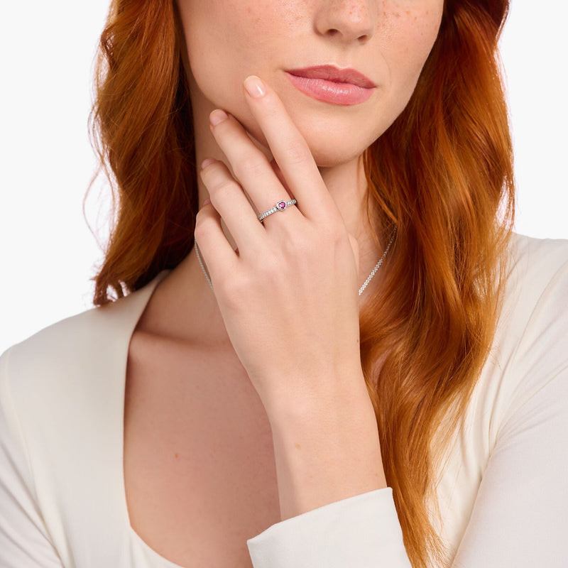 THOMAS SABO Solitaire Rings with Red Heart-Shaped Stone Rings THOMAS SABO 