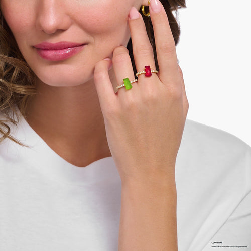 THOMAS SABO Ring with green mini sized goldbears and zirconia Rings THOMAS SABO 