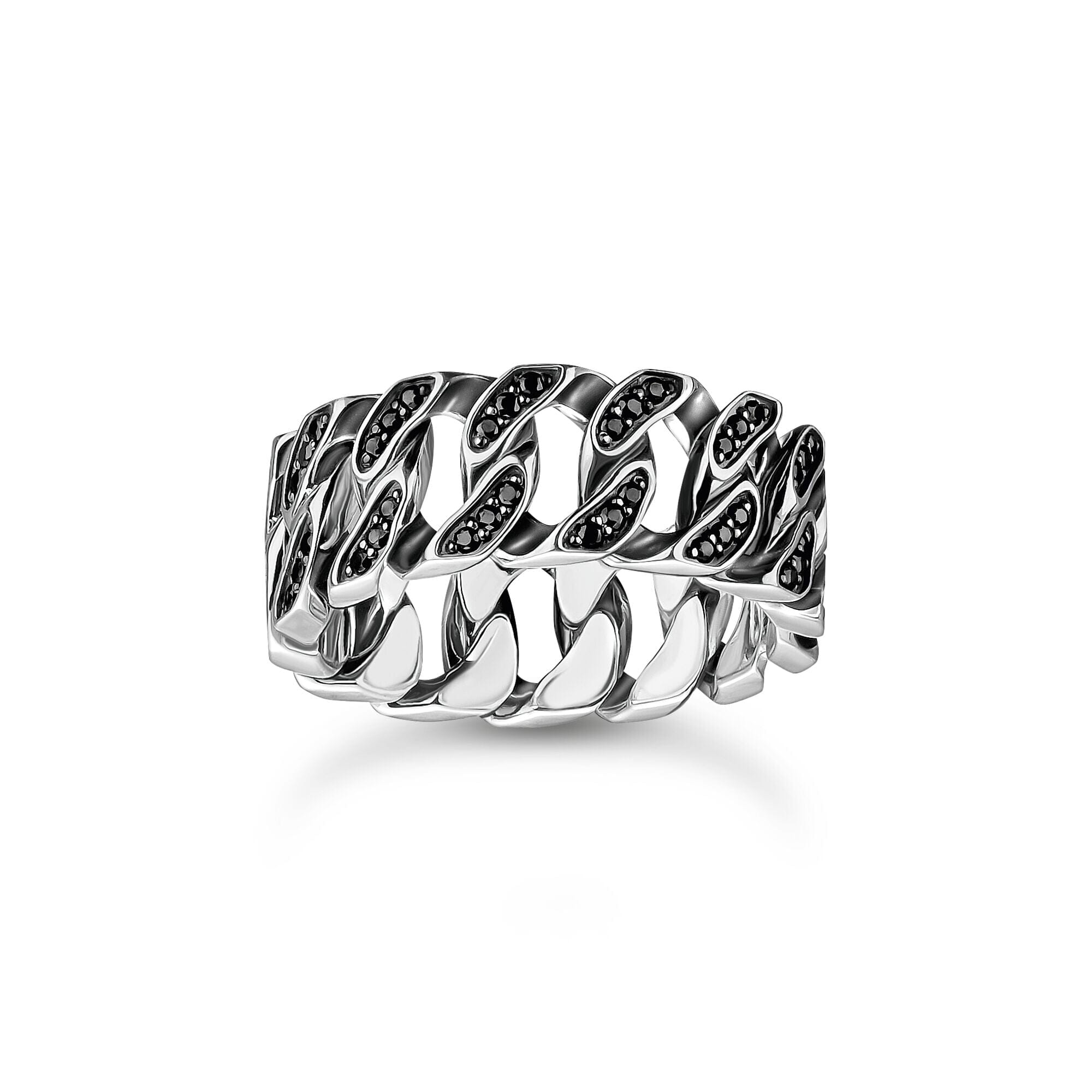 THOMAS SABO Wide ring with chain links and black stones Rings Thomas Sabo 