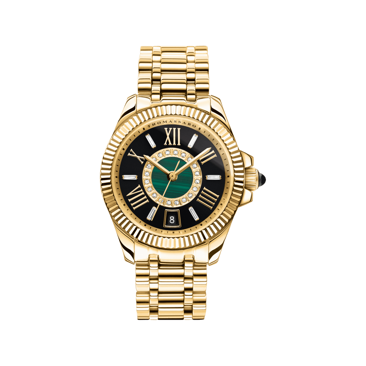 THOMAS SABO Mystic Island Watch with white stones and green malachite gold plated Watches Thomas Sabo 