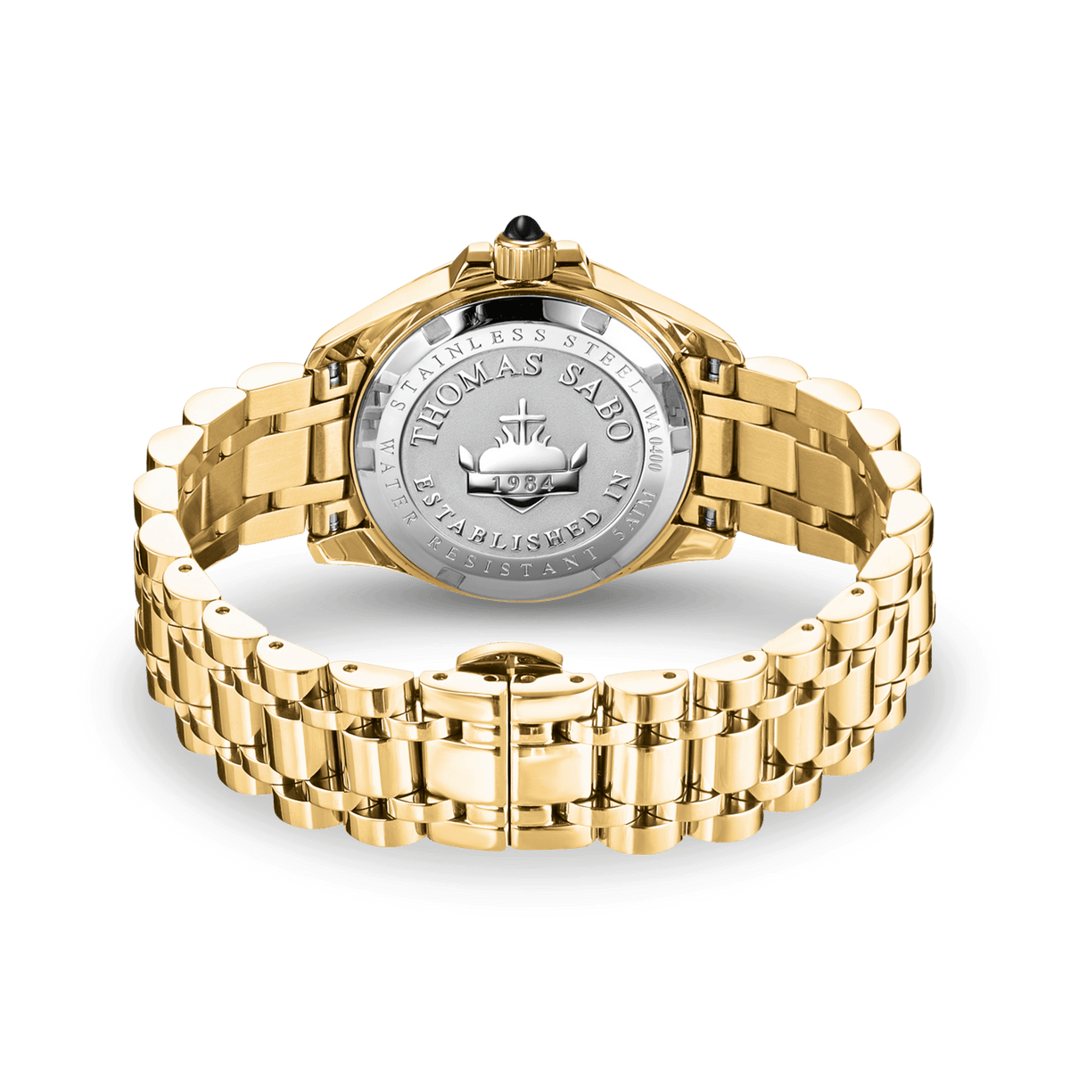 THOMAS SABO Mystic Island Watch with white stones and green malachite gold plated Watches Thomas Sabo 