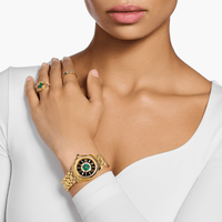 THOMAS SABO Mystic Island Watch with white stones and green malachite gold plated Watches Thomas Sabo 