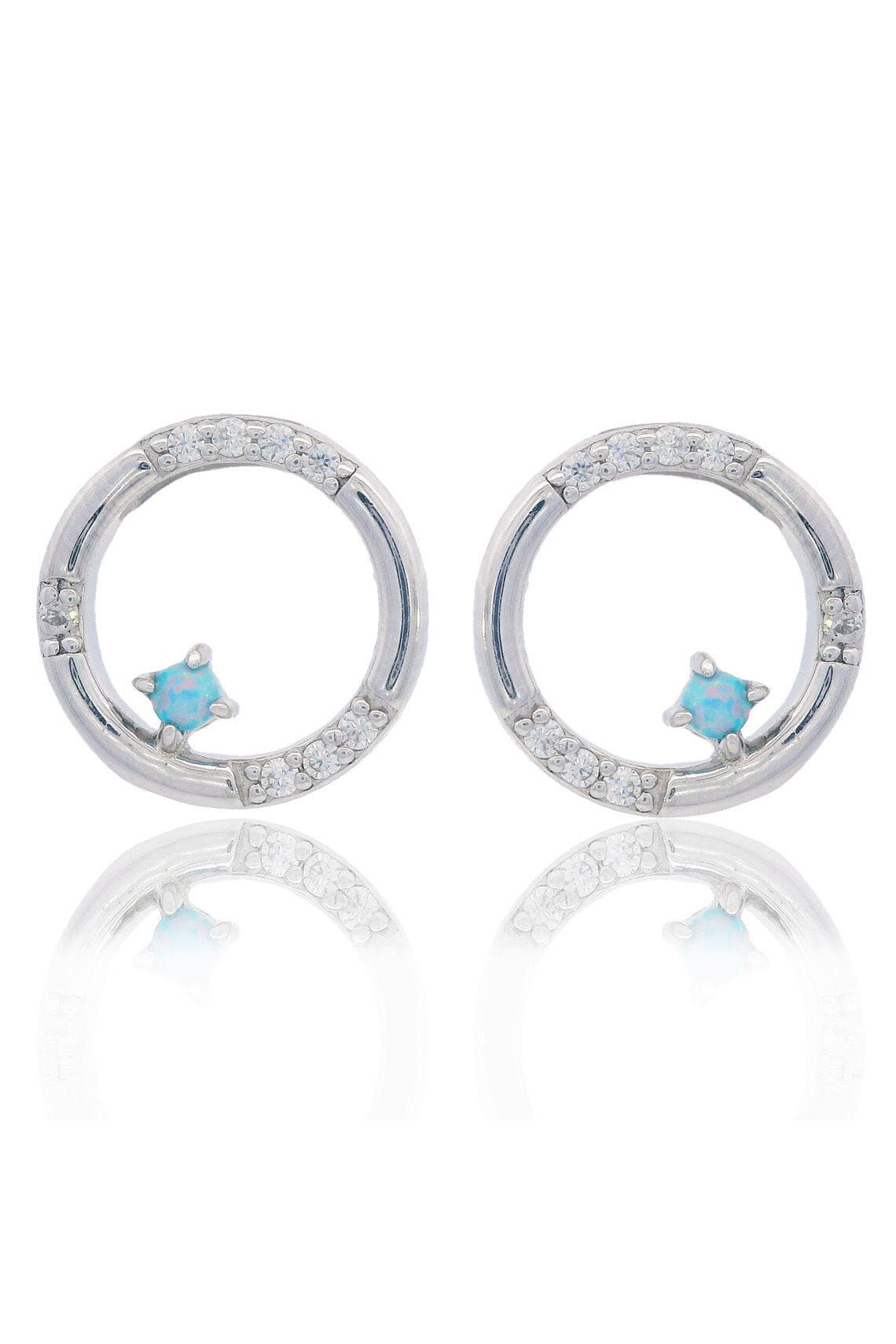 OPAL GLOW BLUE CREATED OPAL CIRCLE EARRINGS SILVER Bevilles Jewellers 
