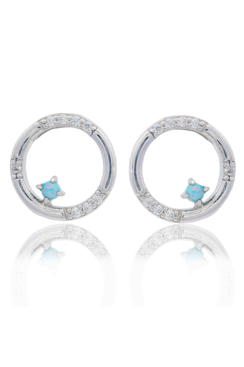 OPAL GLOW BLUE CREATED OPAL CIRCLE EARRINGS SILVER Bevilles Jewellers 
