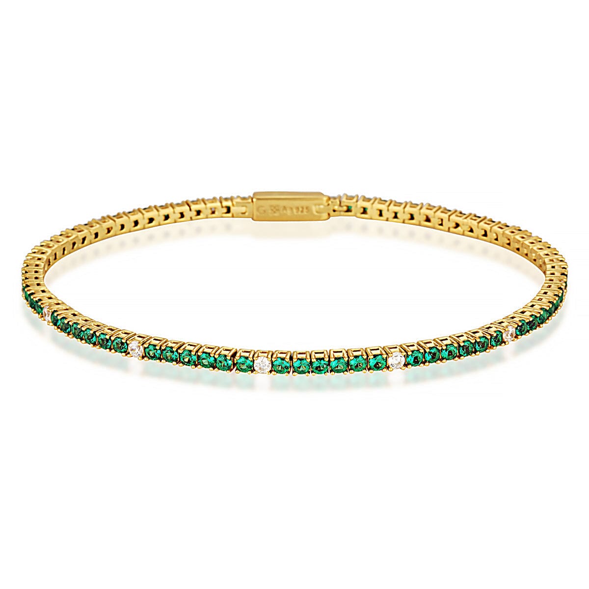 MILESTONE EMERALD 2MM TENNIS BRACELET IN GOLD Bevilles Jewellers 