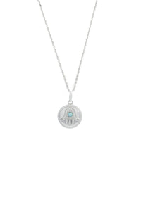 OPAL GLOW BLUE CREATED OPAL HAMSA MEDALION SILVER Bevilles Jewellers 
