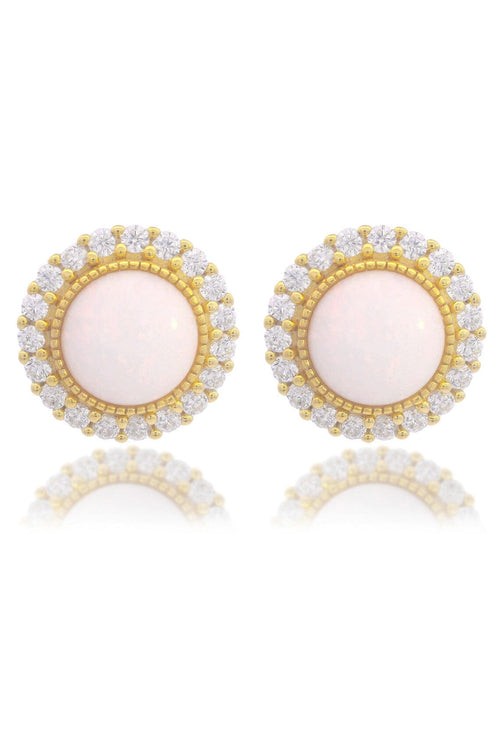 OPAL GLOW MARRINAWI WHITE CREATED OPAL EARRINGS GOLD Bevilles Jewellers 
