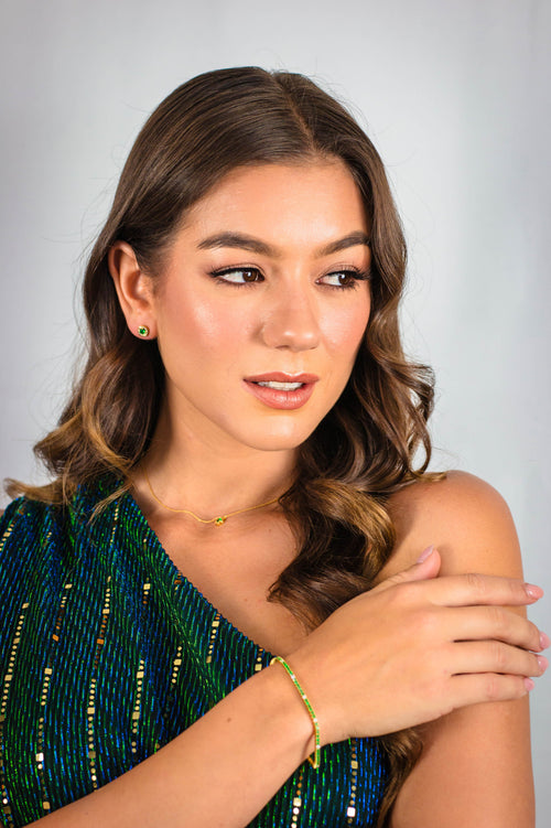 MILESTONE EMERALD HALO EARRINGS IN GOLD Bevilles Jewellers 