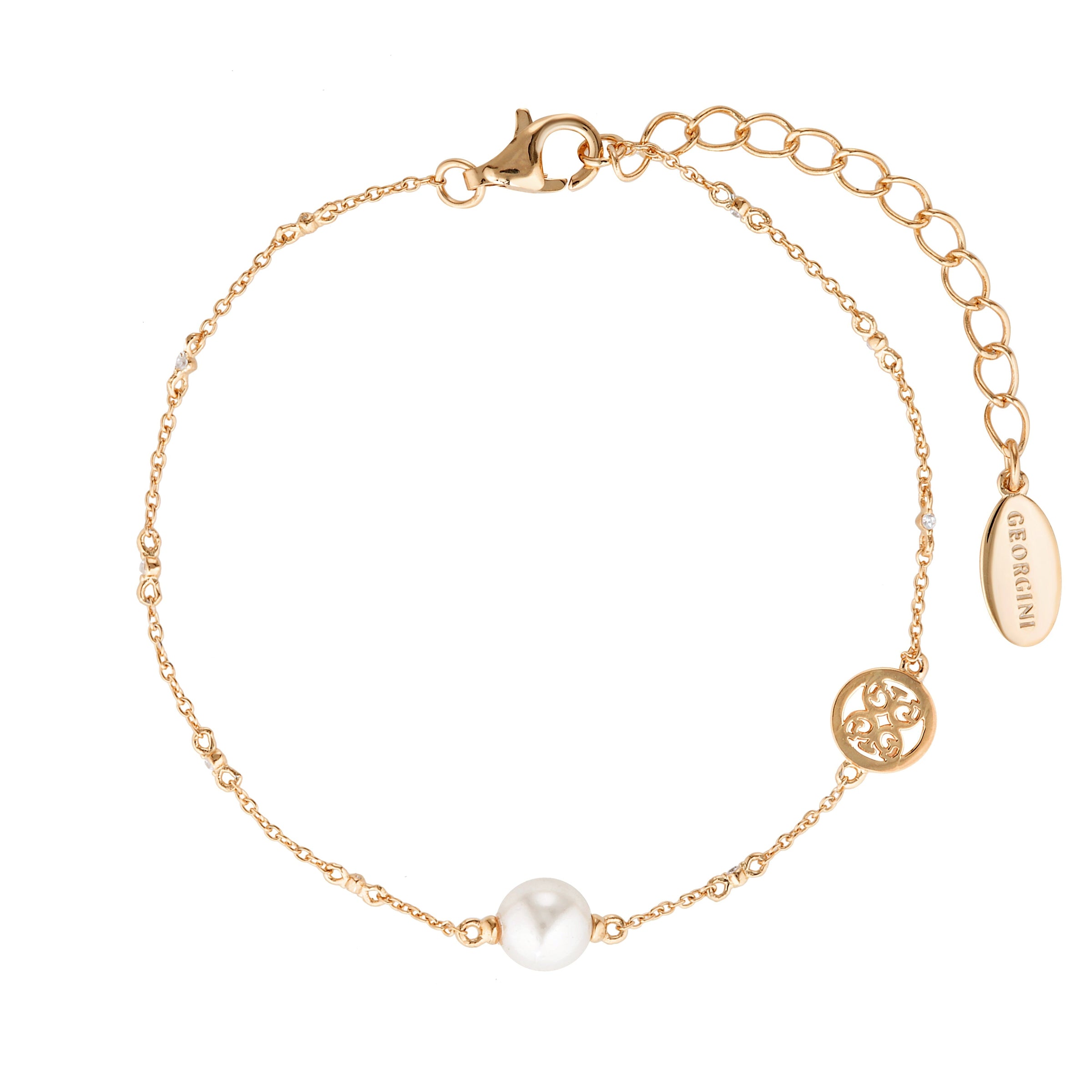 GEORGINI RED CARPET GLOBE PEARL BRACELET ROSE GOLD Bevilles Jewellers 