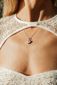CHIC NOEL MOTHER OF PEARL FAN PENDANT GOLD Bevilles Jewellers 
