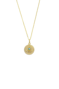 OPAL GLOW BLUE CREATED OPAL HAMSA MEDALION GOLD Bevilles Jewellers 