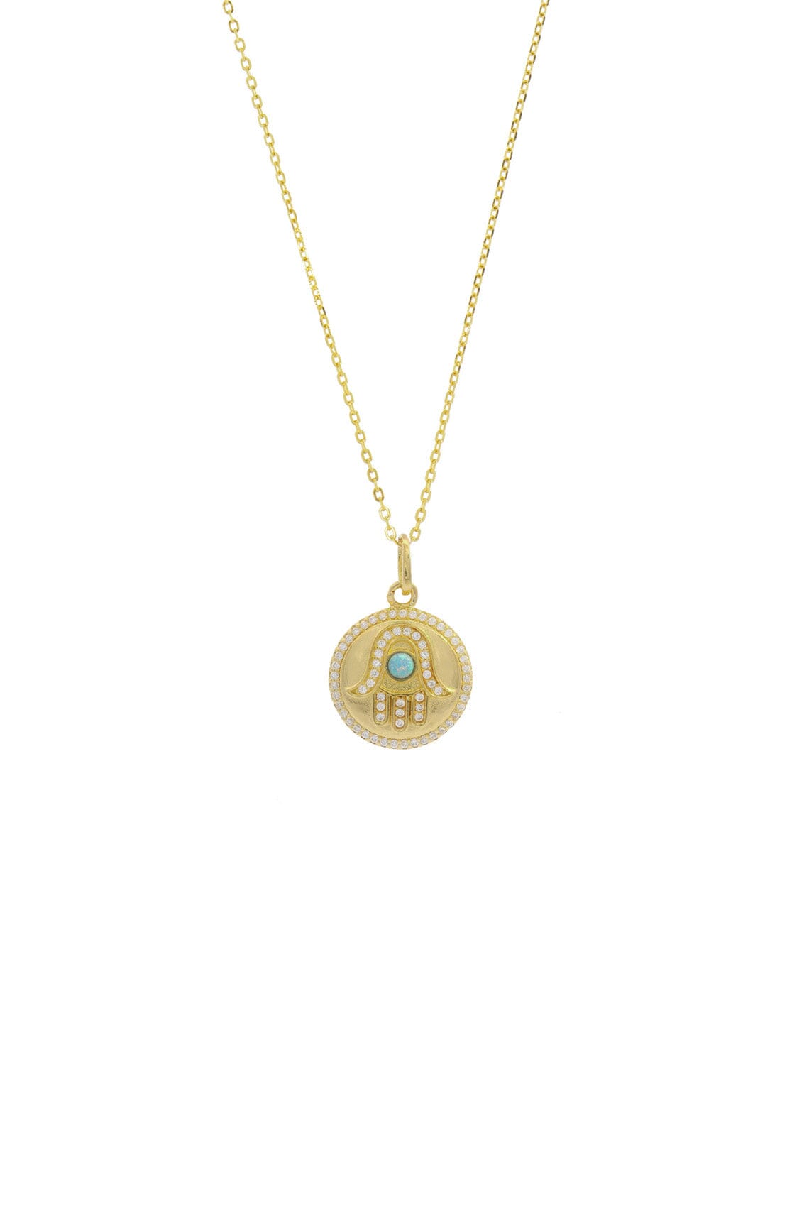 OPAL GLOW BLUE CREATED OPAL HAMSA MEDALION GOLD Bevilles Jewellers 