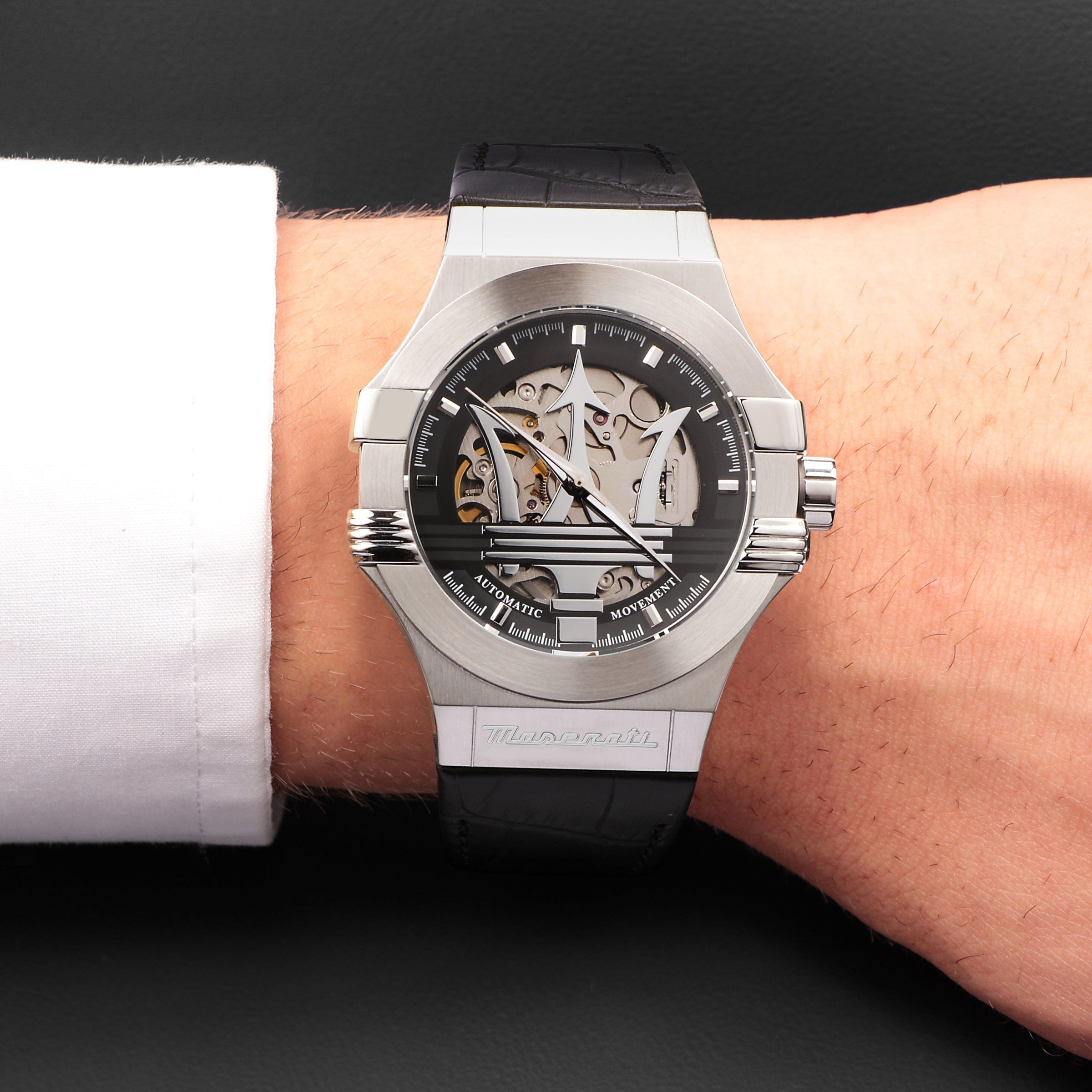 Maserati Potenza Silver Skeleton Automatic 42mm Watch Watches Maserati 