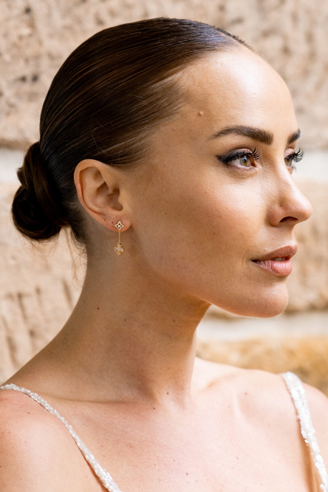 SYDNEY SOIRÉE FAIRWATER MOTHER OF PEARL DROP EARRINGS GOLD Bevilles Jewellers 