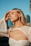 CHIC NOEL MOTHER OF PEARL FAN EARRINGS SILVER Bevilles Jewellers 