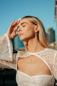 CHIC NOEL MOTHER OF PEARL FAN EARRINGS SILVER Bevilles Jewellers 